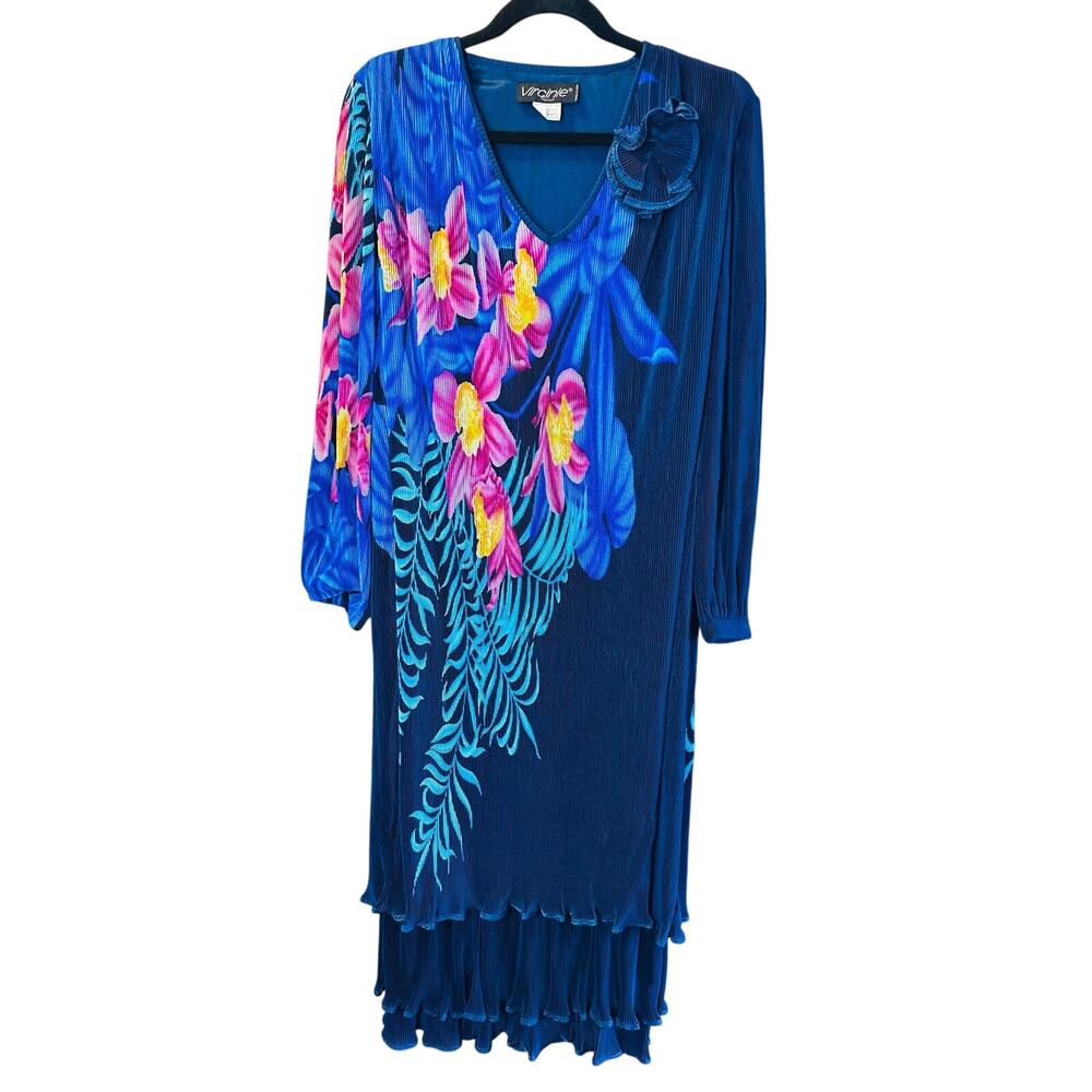 VTG 1980s Virginie Paris Plissé Micro-Pleated Dress No Size Tag